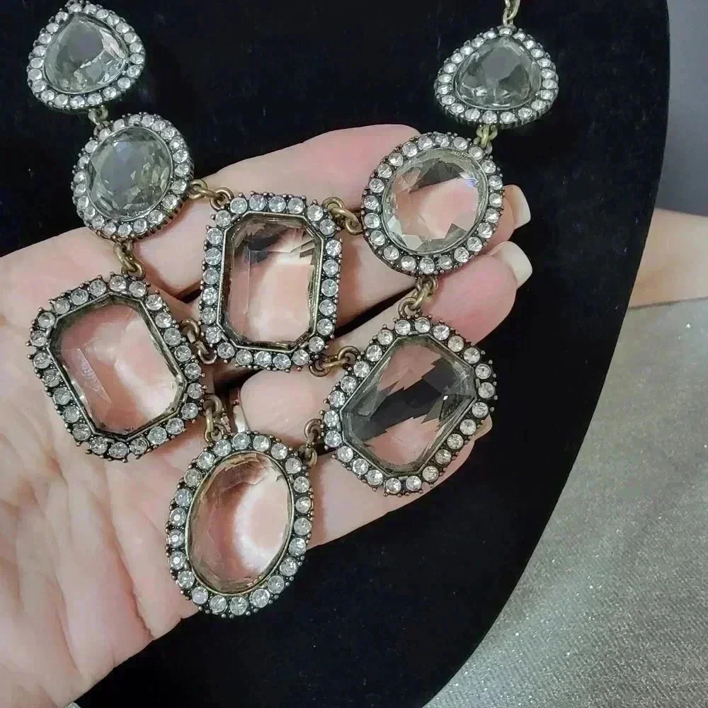 J. Crew Crystal Rectangle, Oval and Teardrop Statement Necklace